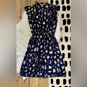 Juicy Couture Flutter-Sleeve Shirtdress Navy Multi Leopard Print M